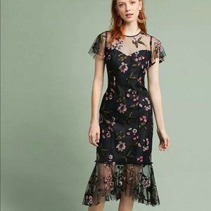 Shoshanna size 8 embroidered flounce hem dress